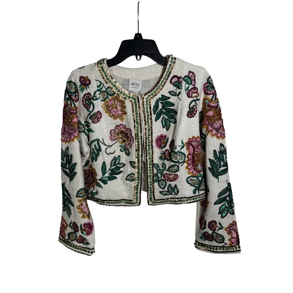 MISA Los Angeles Embellished Floral Cropped Jacket Women's Size‎ L - Picture 5 of 13